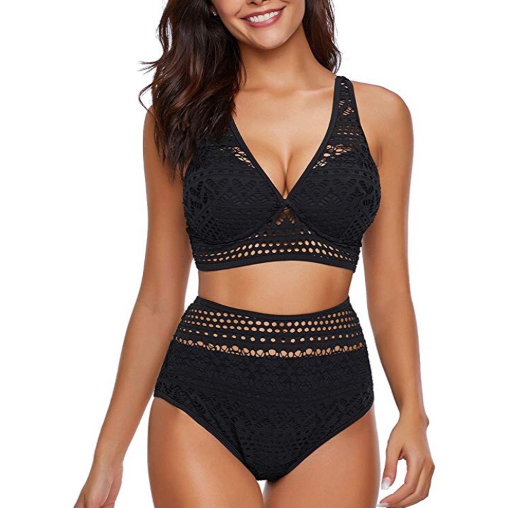 black high waist crochet swimsuit